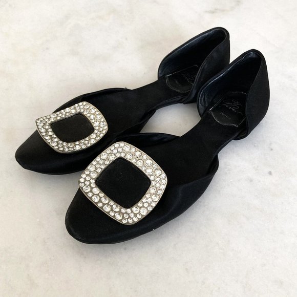 Roger Vivier D'Orsay ballet flats (black w/ silver buckles & crystals) size 5 - Picture 1 of 12